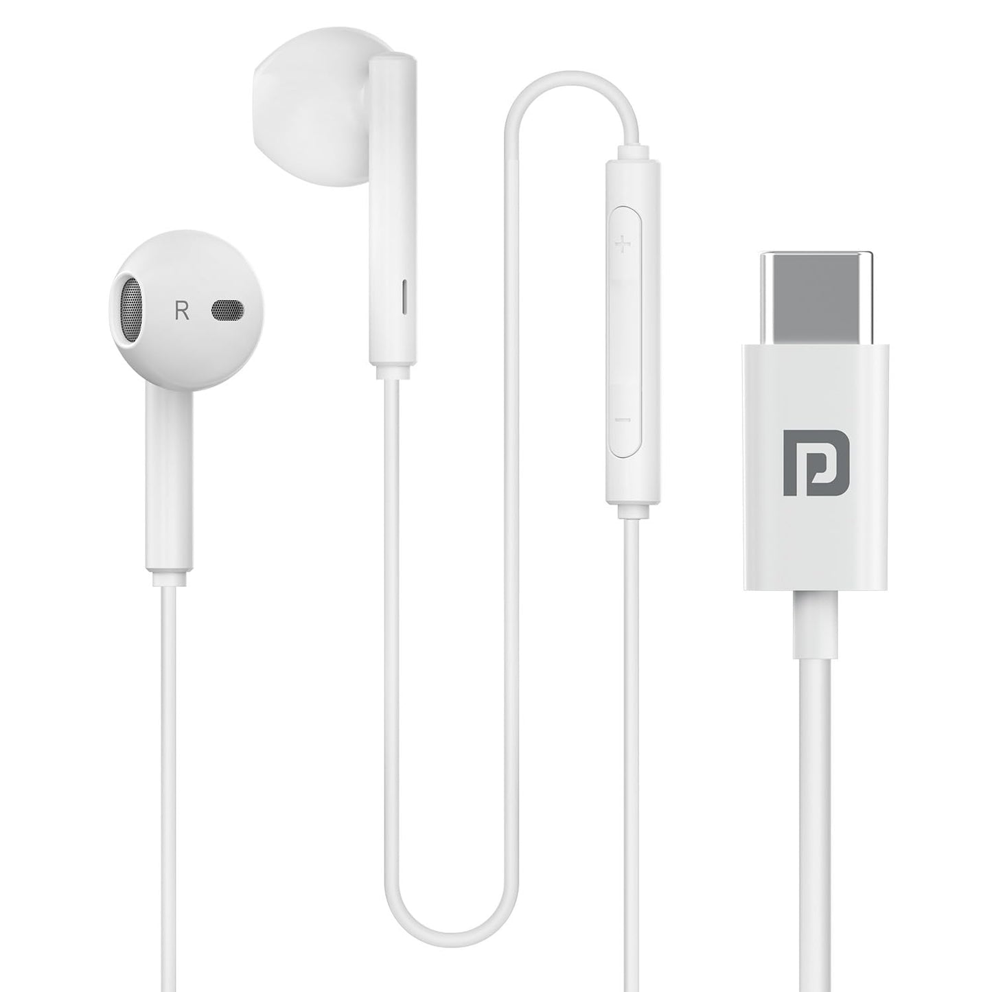Portronics Conch Theta C Type-C Earphones with HD Mic & 14.2mm Drivers (White)