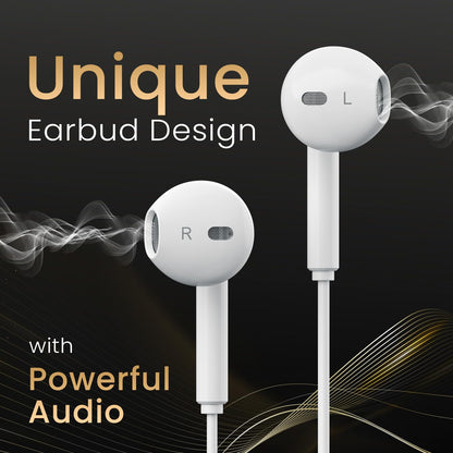 Portronics Conch Theta C Type-C Earphones with HD Mic & 14.2mm Drivers (White)