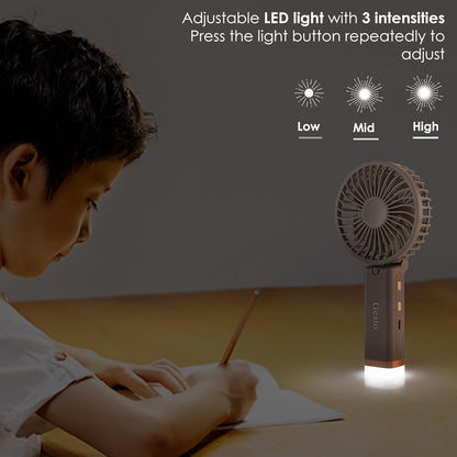 🌟 Gesto Portable Rechargeable Fan with LED Light – 1200mAh Battery (Grey)