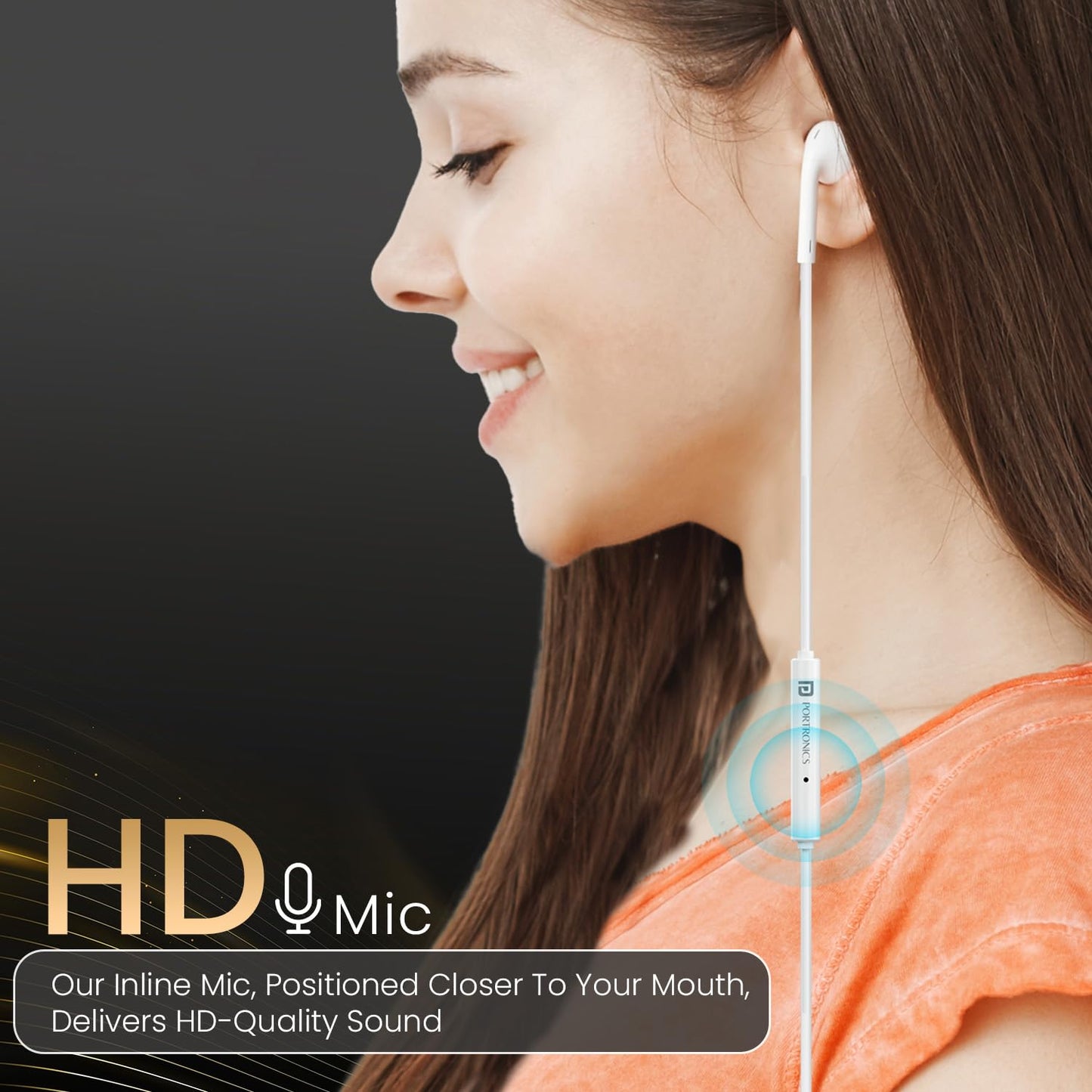 Portronics Conch Theta C Type-C Earphones with HD Mic & 14.2mm Drivers (White)