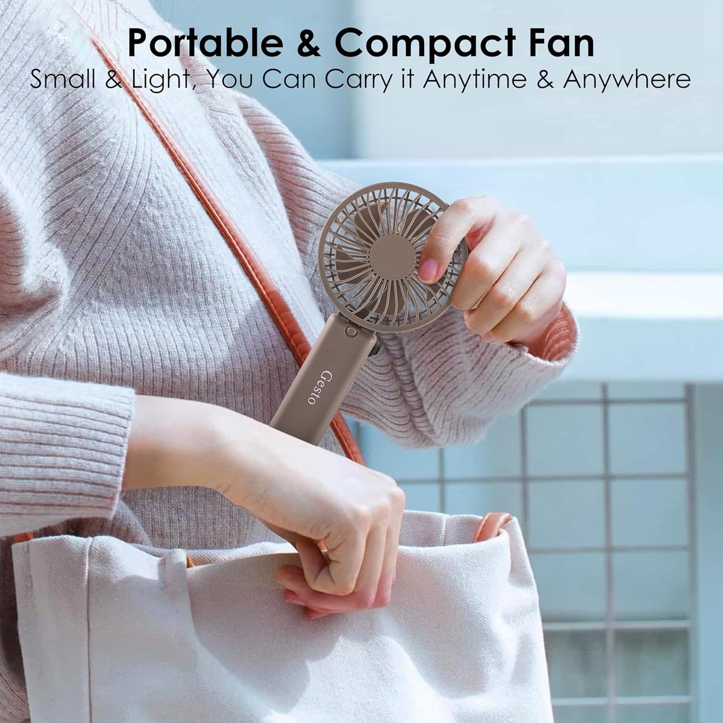 🌟 Gesto Portable Rechargeable Fan with LED Light – 1200mAh Battery (Grey)