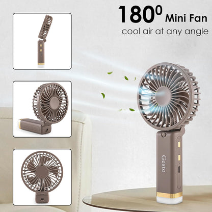 🌟 Gesto Portable Rechargeable Fan with LED Light – 1200mAh Battery (Grey)