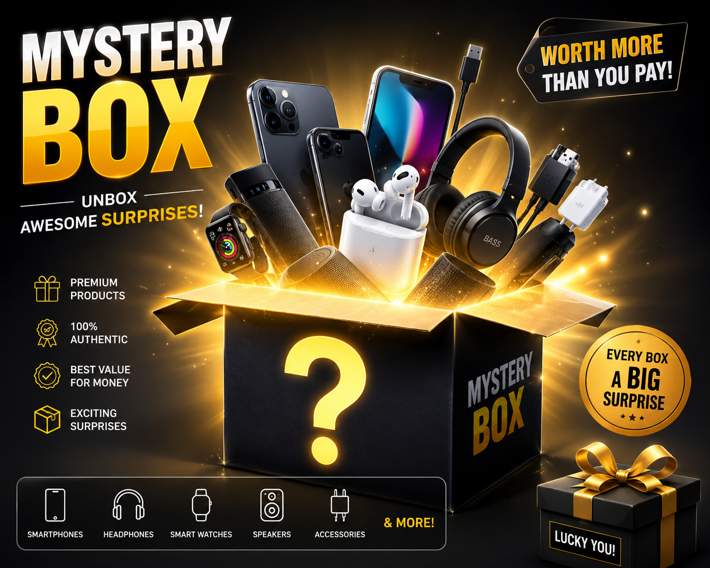 Premium Electronics Mystery Box | Surprise Tech Gadgets & Accessories