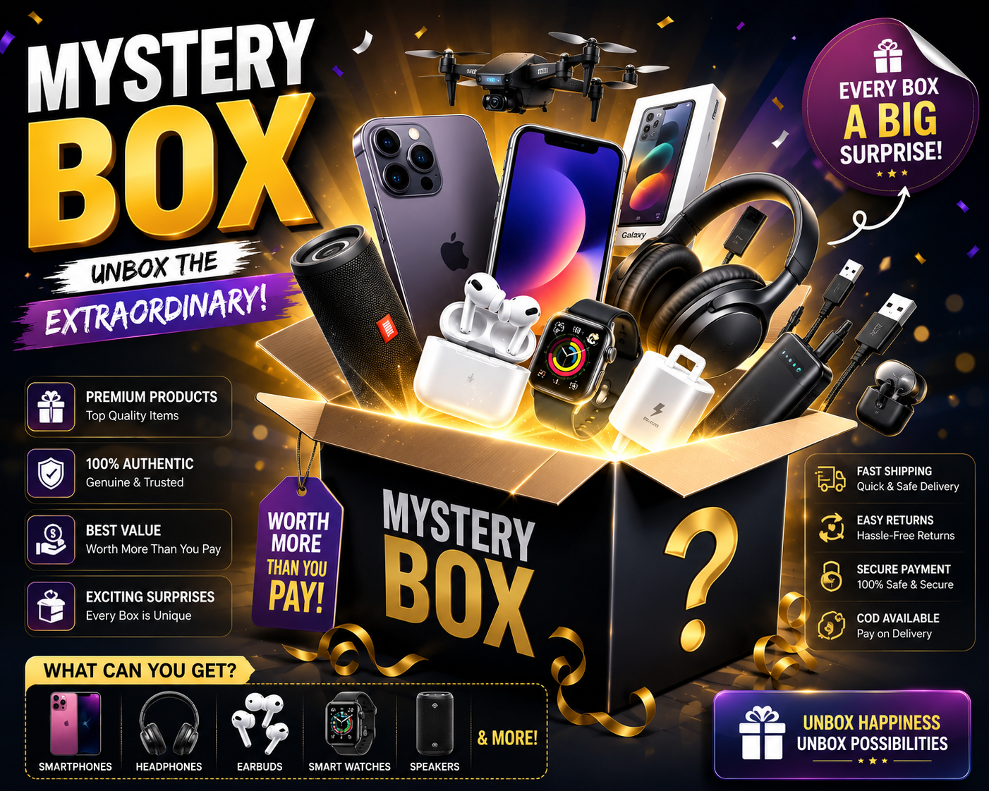 Premium Electronics Mystery Box | Surprise Tech Gadgets & Accessories