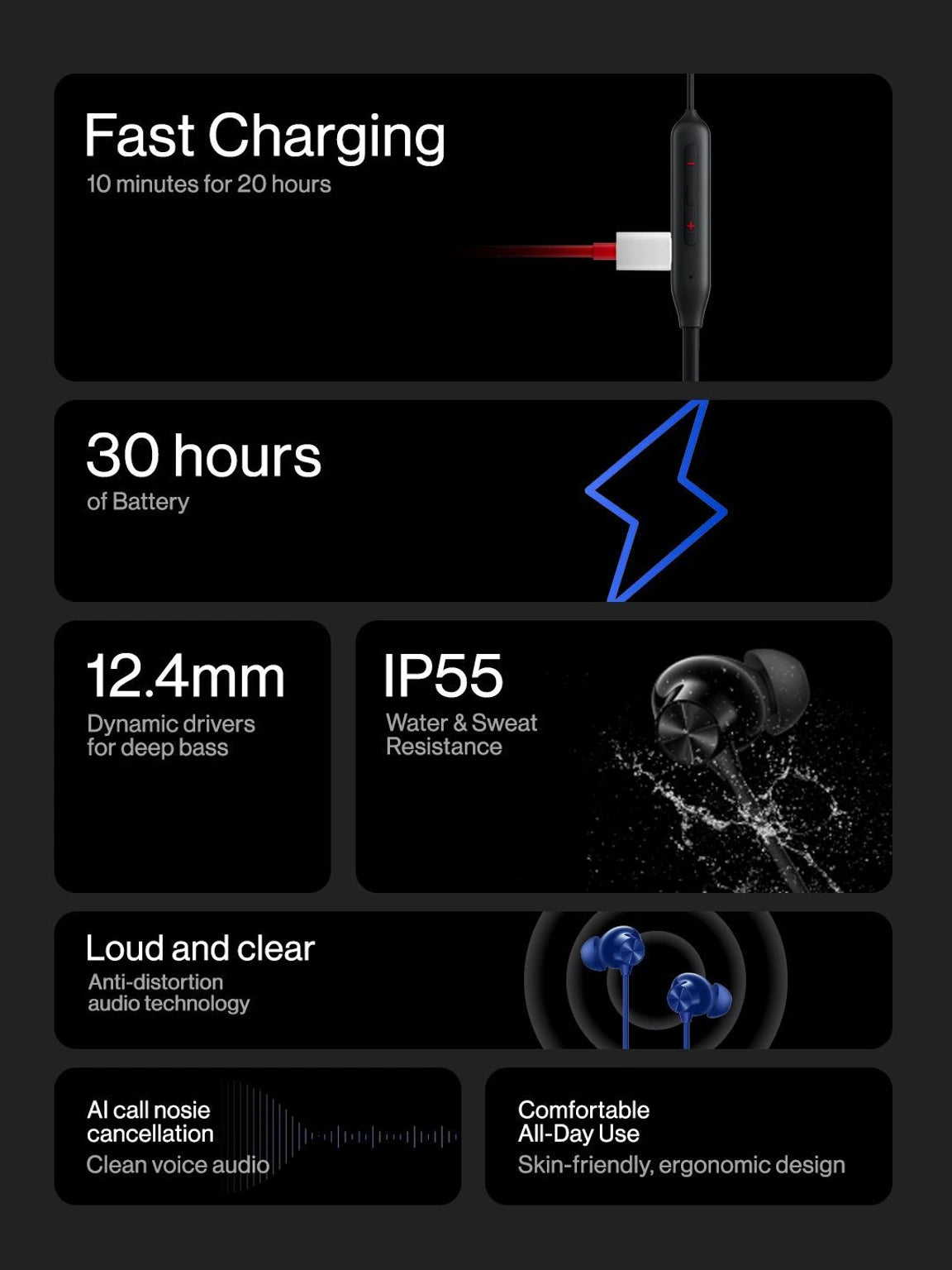 OnePlus Bullets Wireless Z2 ANC Bluetooth in Ear Earphones with Mic, 45dB Hybrid ANC, Bombastic Bass - 12.4 mm Drivers, 10 Mins Charge - 20 Hrs Music, 28 Hrs Battery