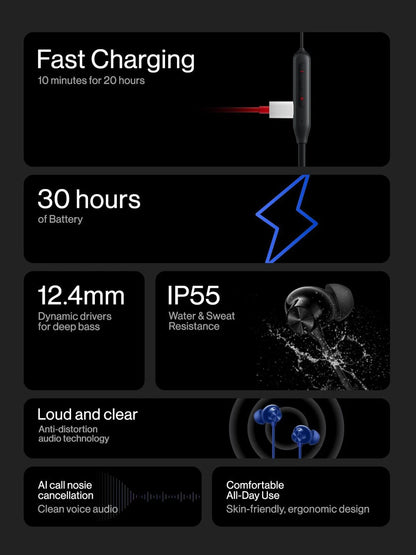 OnePlus Bullets Wireless Z2 ANC Bluetooth in Ear Earphones with Mic, 45dB Hybrid ANC, Bombastic Bass - 12.4 mm Drivers, 10 Mins Charge - 20 Hrs Music, 28 Hrs Battery